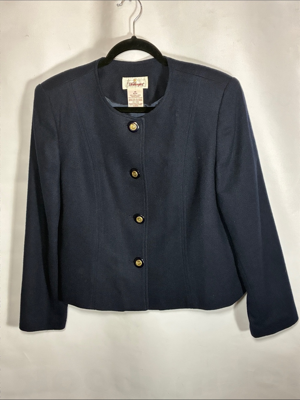 Worthington Wool Navy Round-Neck Button Blazer